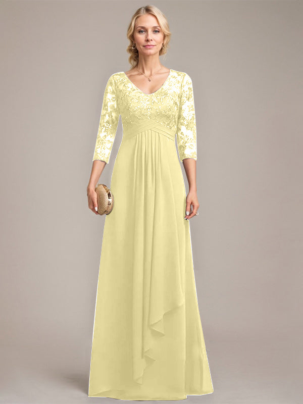 Vestido de novia de corte línea A, escote en V, largo hasta el suelo, de gasa de encaje con volantes en cascada y lentejuelas. 