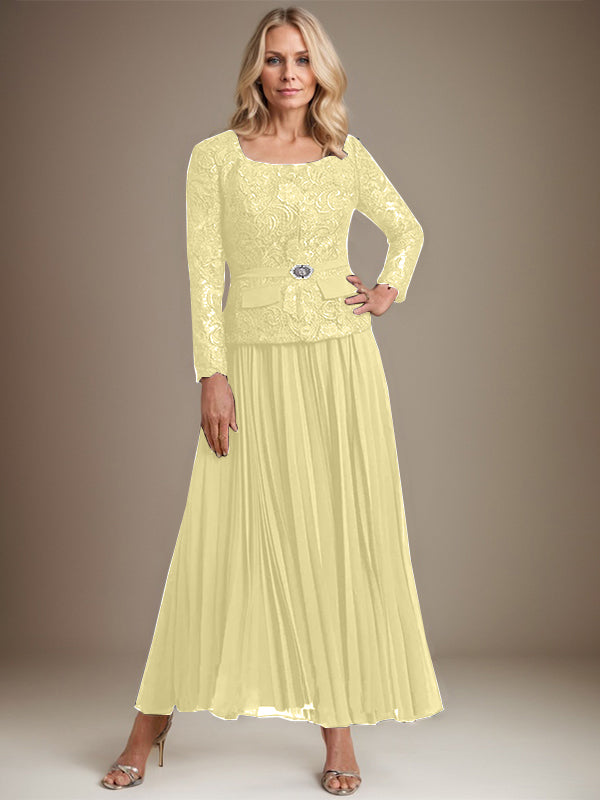 Vestido de gasa corte A, largo hasta el tobillo, para la madre de la novia, con pliegues. 