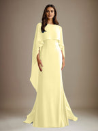 Vestido de gasa de corte recto/columna, escote barco y largo hasta el suelo, para la madre de la novia, con volantes en cascada. 