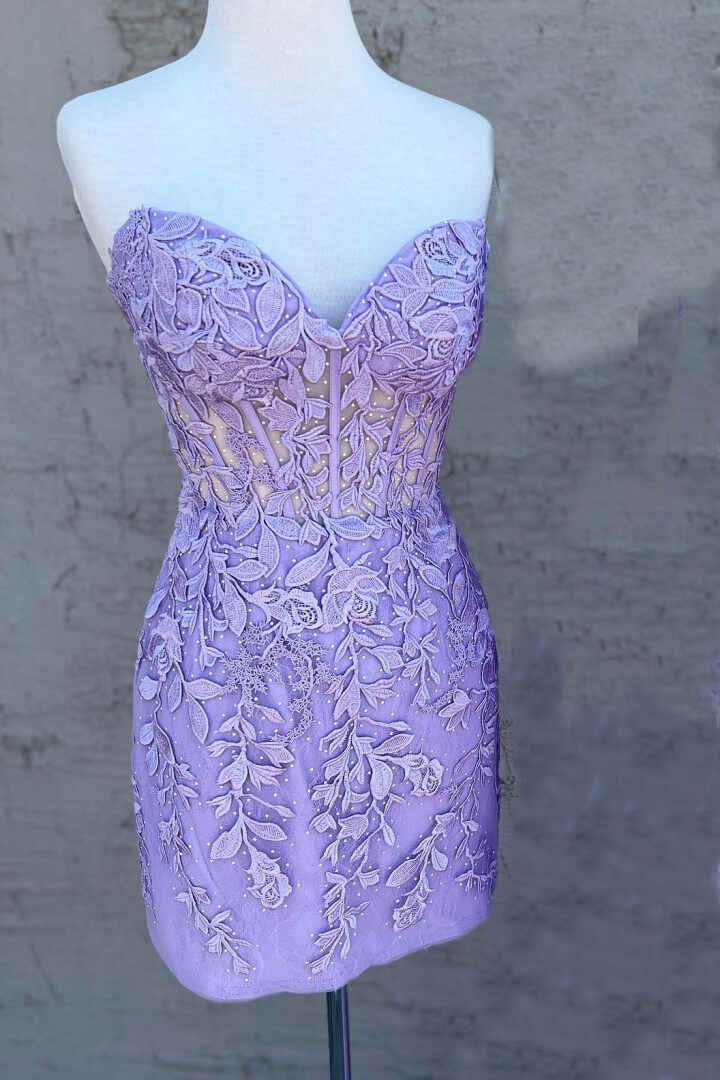Vestido de fiesta sin tirantes con apliques y cordones Y2490