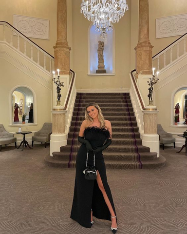 Classy Black Feather Formal Dress Black Evening Dress With Split Y6391