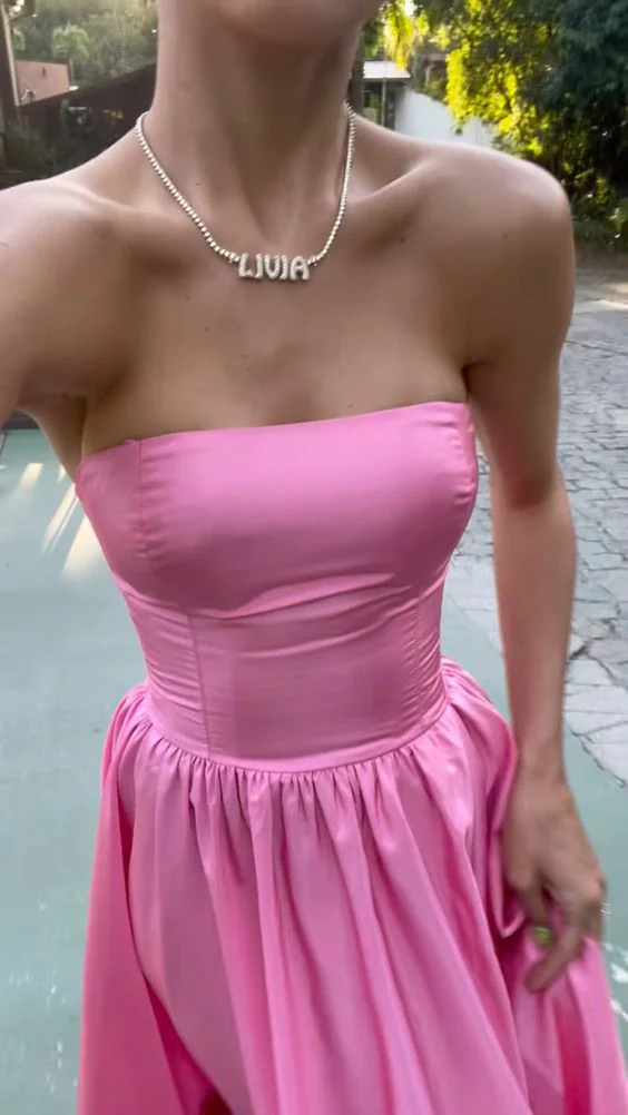 Robe de soirée longue bustier rose satiné, robe de bal rose élégante Y442