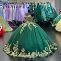 Vestido de princesa con escote corazón, tul verde brillante y apliques dorados, estilo quinceañera, modelo Y4304