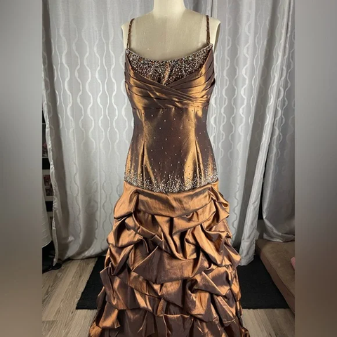 Vintage Satin Beaded Ruched Evening Dress Memaid Prom Dress Y8243