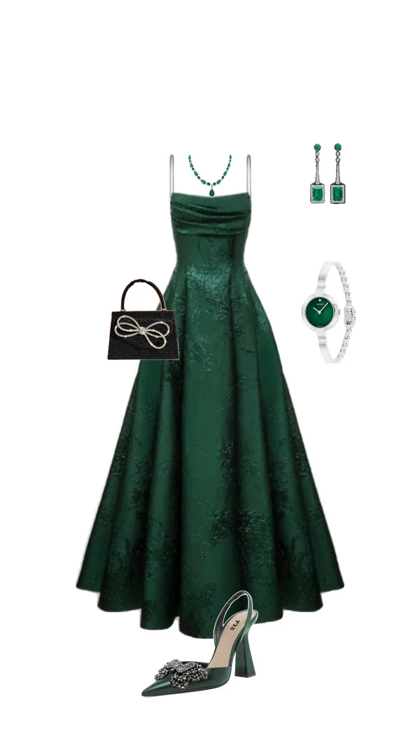 Vestido de fiesta verde esmeralda corte A con tirantes finos, elegante vestido de noche Y1799