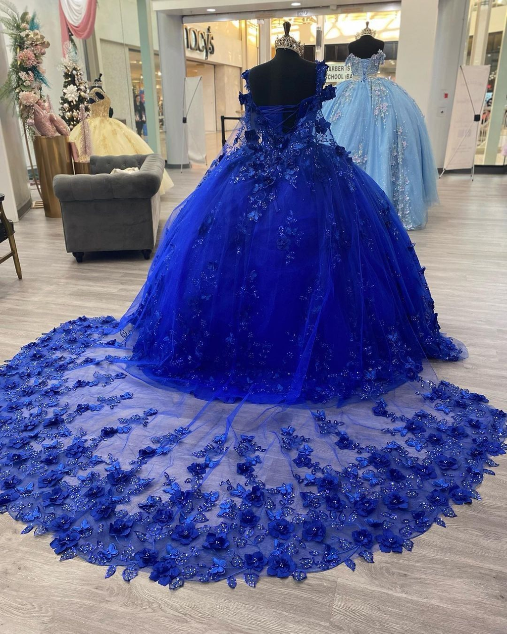 Vestido de quinceañera azul real estilo princesa para fiesta de graduación o baile de 16 años, con cola, ideal para niñas. Largo de noche, Y2479