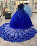 Vestido de quinceañera azul real estilo princesa para fiesta de graduación o baile de 16 años, con cola, ideal para niñas. Largo de noche, Y2479