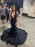 Robe de bal sirène noire sexy sans manches, robe de soirée noire Y6491