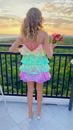 Robe de soirée à paillettes brillantes pour femme, sans manches, à volants arc-en-ciel superposés, style Y2475