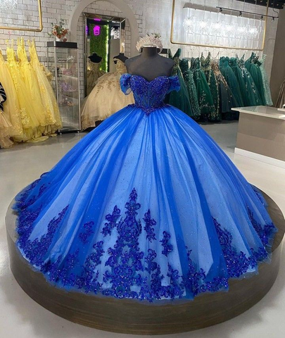 Robe de bal bleu royal pour quinceañera, ornée de perles, robe pour les 16 ans (Y5551)