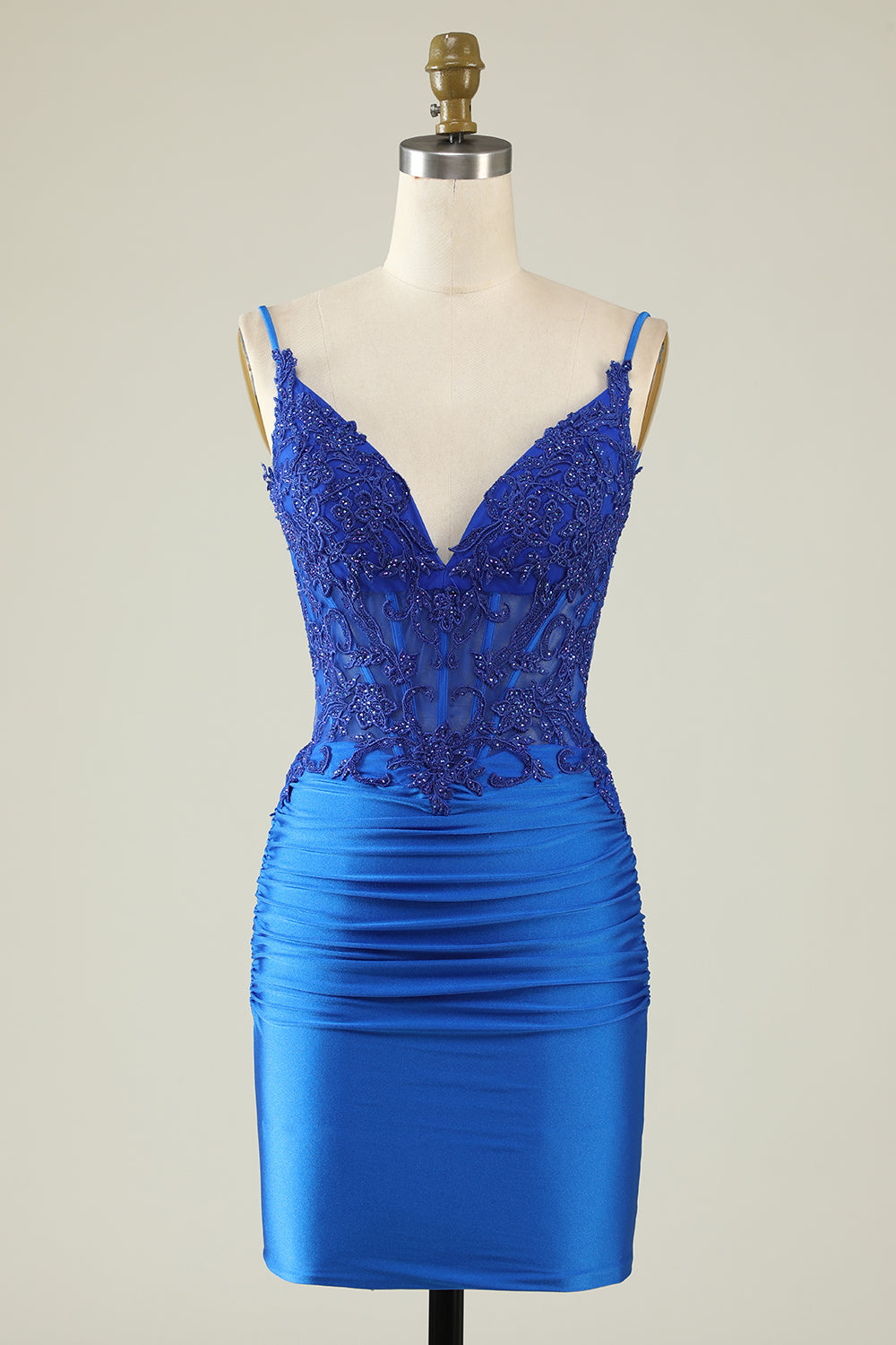 Bodycon Dark Green Spaghetti Straps Corset Homecoming Dress with Beading