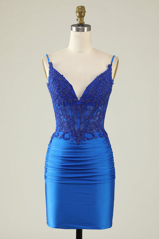 Bodycon Dark Green Spaghetti Straps Corset Homecoming Dress with Beading