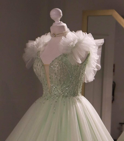Robe de bal en tulle vert sauge, robe de Sweet 16, robe de quinceañera vert sauge Y2335