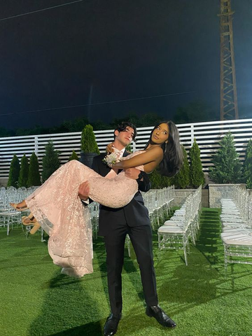 Robe de bal rose esthétique, robe de soirée dos nu Y3001