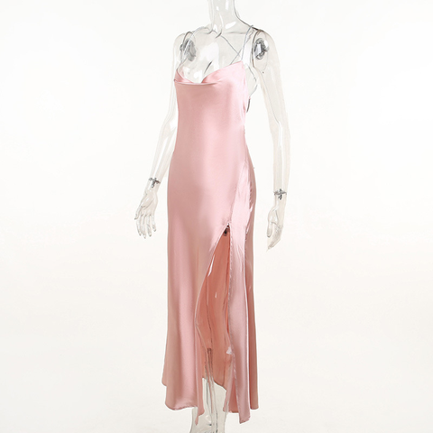 Robe de bal longue sirène rose sexy, robe de soirée rose dos nu Y1933