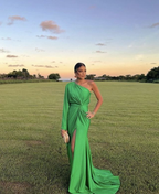 Robe de soirée verte asymétrique fendue, robe de gala Y5584