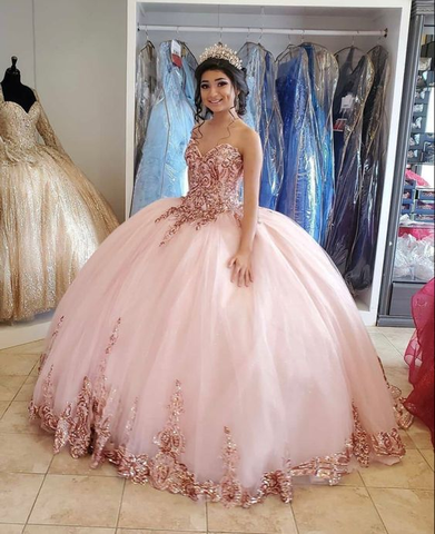 Vestido de quinceañera de tul con escote corazón rosa, estilo princesa, modelo Y6475
