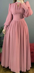 Robe de bal simple à manches longues et coupe trapèze, modèle Y5795