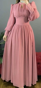 Robe de bal simple à manches longues et coupe trapèze, modèle Y5795