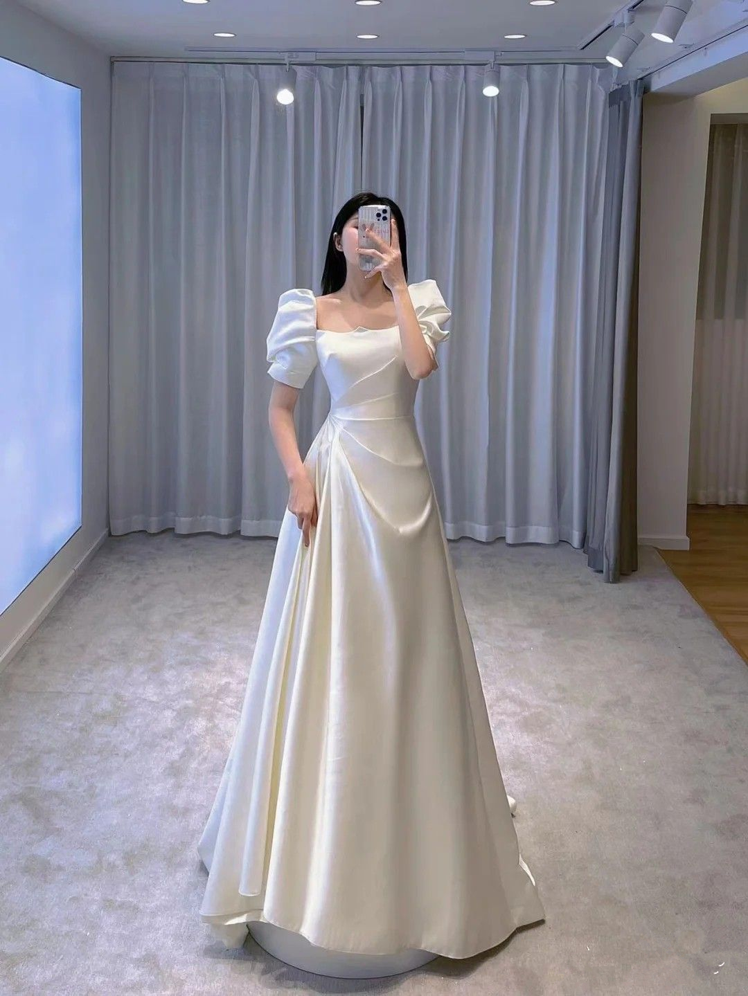 Robe de mariée blanche vintage coupe trapèze, robe de mariée blanche Y4417
