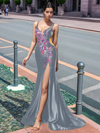 Sparkly Lace Cut Waist Split Long Prom Dress