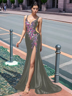 Sparkly Lace Cut Waist Split Long Prom Dress