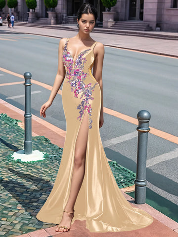 Sparkly Lace Cut Waist Split Long Prom Dress