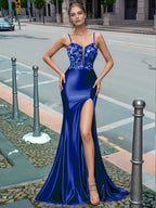 Sparkly Deep V-neck Prom Dress long with Slit