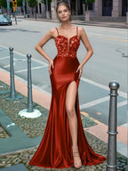 Sparkly Deep V-neck Prom Dress long with Slit