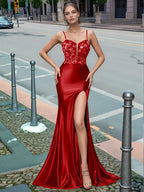 Sparkly Deep V-neck Prom Dress long with Slit