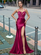 Sparkly Deep V-neck Prom Dress long with Slit