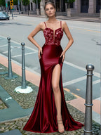 Sparkly Deep V-neck Prom Dress long with Slit