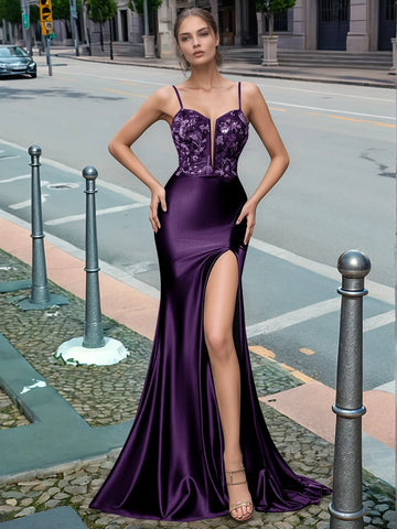 Sparkly Deep V-neck Prom Dress long with Slit
