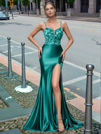 Sparkly Deep V-neck Prom Dress long with Slit