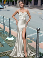 Sparkly Deep V-neck Prom Dress long with Slit