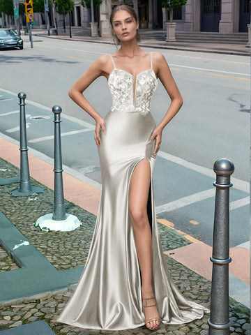 Sparkly Deep V-neck Prom Dress long with Slit