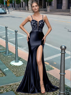 Sparkly Deep V-neck Prom Dress long with Slit