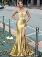 Sparkly Deep V-neck Prom Dress long with Slit