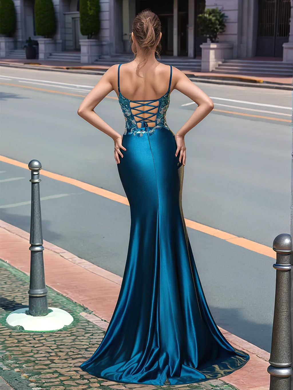 Sparkly Deep V-neck Prom Dress long with Slit