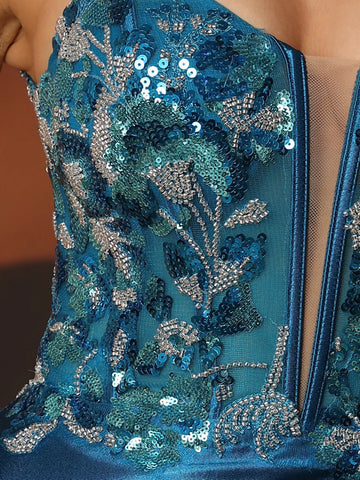 Sparkly Deep V-neck Prom Dress long with Slit