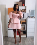 Vestido corto de satén rosa para baile de bienvenida con mangas abullonadas Y2183