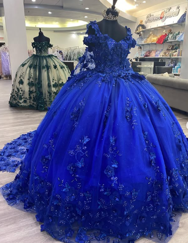 Robe de bal de princesse bleu royal pour Sweet 16, robe de quinceañera avec traîne, longue, pour soirée et bal de fin d'année, Y2479