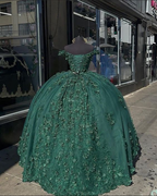 Vestido de princesa verde oscuro para quinceañera, fiesta de 15 años, apliques de encaje con flores 3D, vestido de cumpleaños Y4254