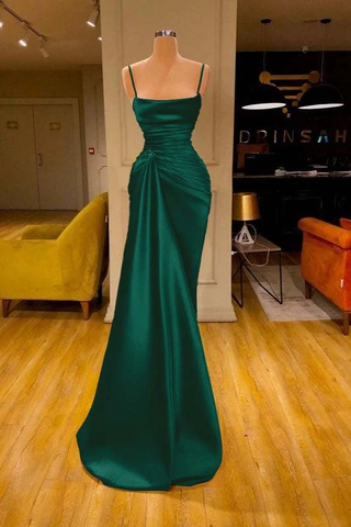 Vestido largo de noche estilo sirena plisado con tirantes finos color burdeos encantador 6868