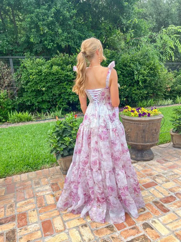 Pretty Chiffon Rose Print A Line Prom Dress Evening Dress Y8498