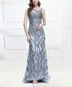 Increíble vestido de noche formal de sirena sexy con cuello redondo gris de lujo Y6670