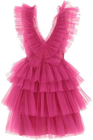 A Line V Neck Tiered Homecoming Dress Tulle Short Prom Party Dresses Y1458