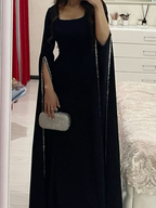 Charming Black Long Sleeves Prom Dress Black Evening Dress Y7089