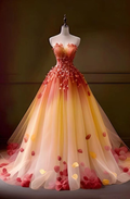 Vestido de fiesta de corte A sin tirantes con bonitos apliques de tul Y8360