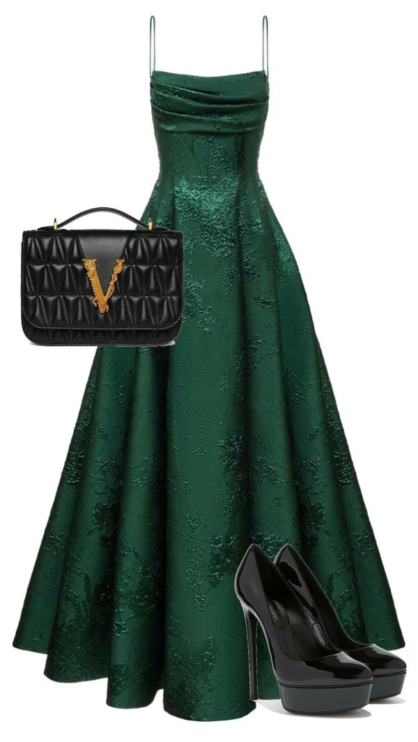 Vestido de fiesta verde esmeralda corte A con tirantes finos, elegante vestido de noche Y1799